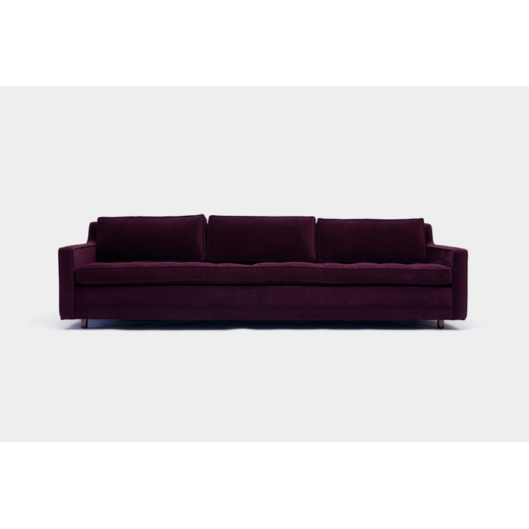Elegant Aged Velvet Eggplant Three-Seater Sofa with Pillow Back