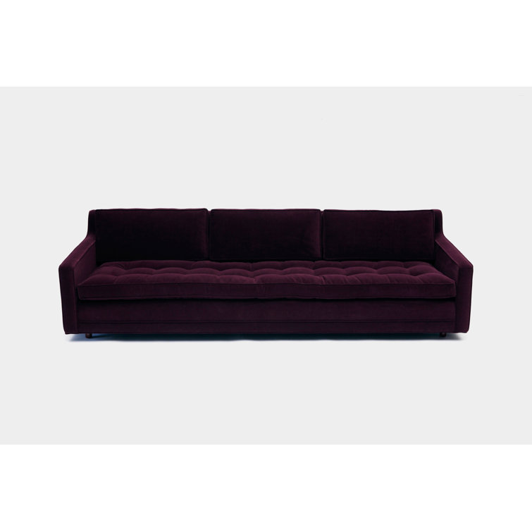 Elegant Aged Velvet Eggplant Three-Seater Sofa with Pillow Back
