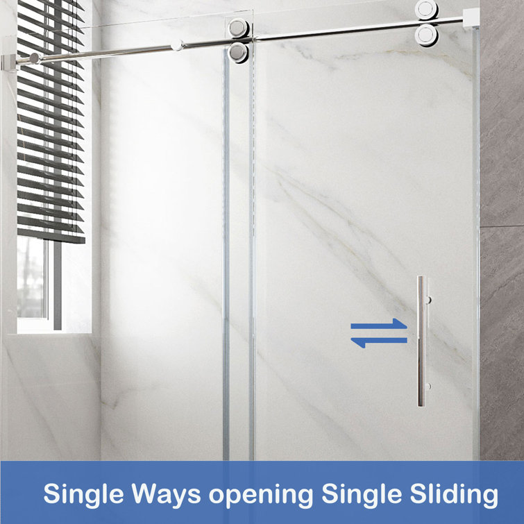 Brushed Nickel Frameless Sliding Shower Door with Clear Tempered Glass