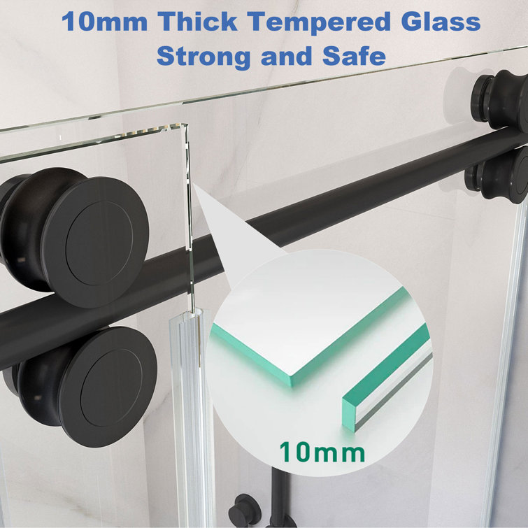 72 in. Black Frameless Sliding Shower Door with Clear Tempered Glass