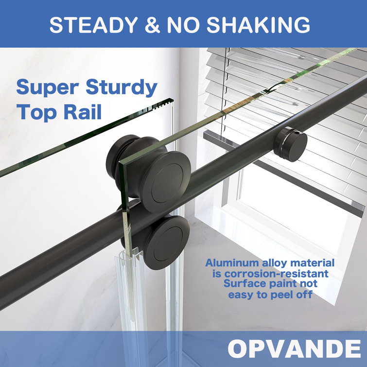 72 in. Black Frameless Sliding Shower Door with Clear Tempered Glass
