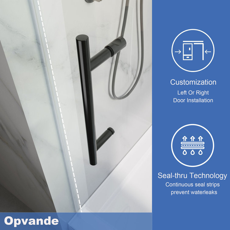 72 in. Black Frameless Sliding Shower Door with Clear Tempered Glass