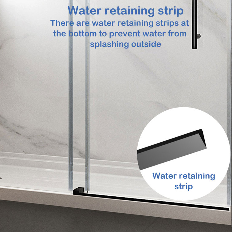 72 in. Black Frameless Sliding Shower Door with Clear Tempered Glass