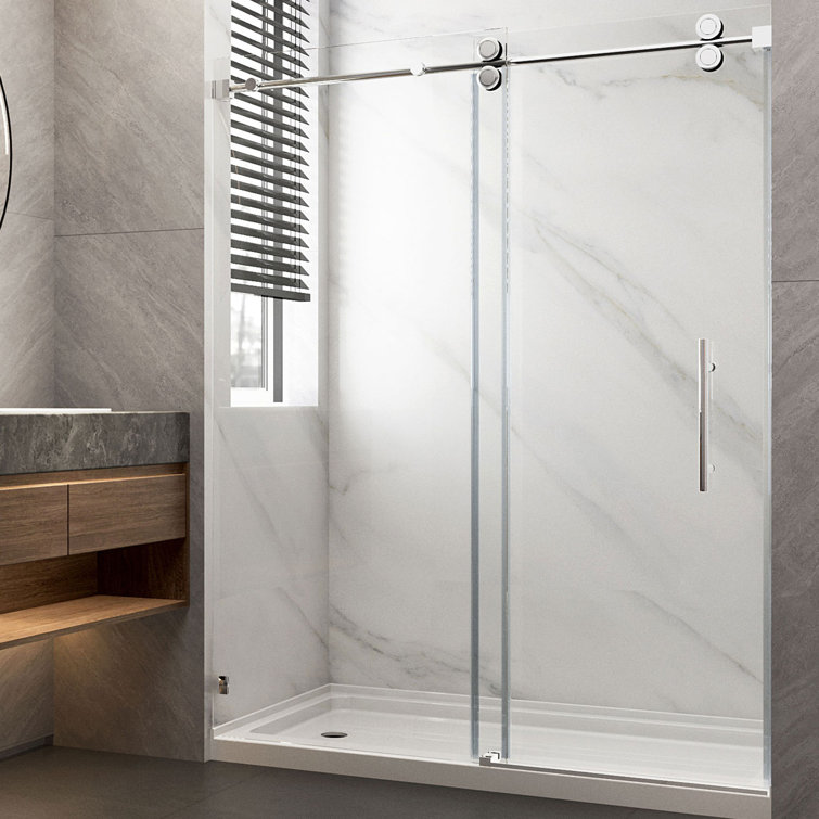 60-Inch Frameless Sliding Shower Door with Brushed Nickel Finish