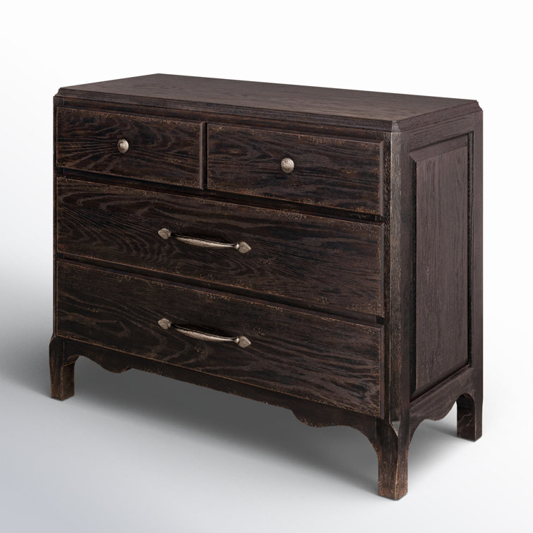 Alcy Black Oak 4-Drawer Nightstand with Antique Bronze Pulls