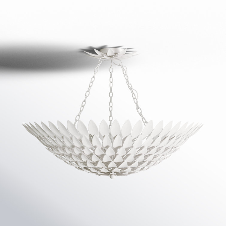 Matte White Floral-Inspired Metal Indoor/Outdoor Semi Flush Mount Light