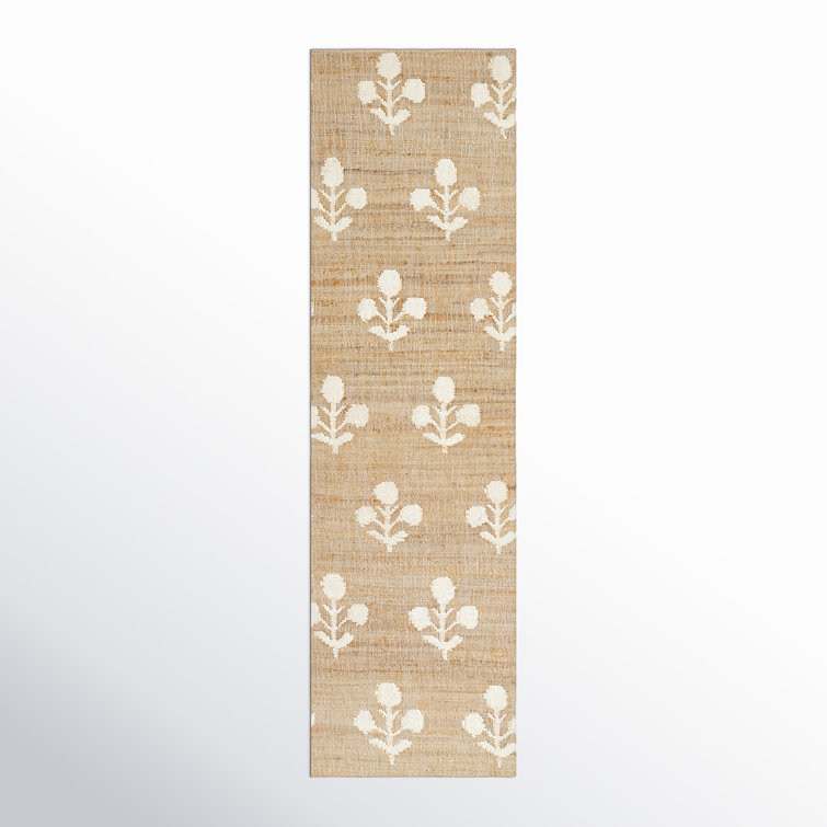 Ivory and Natural Hand-Woven Wool and Jute Runner Rug