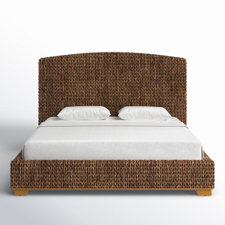 Tropical Mahogany King Bed with Woven Banana Leaf Headboard