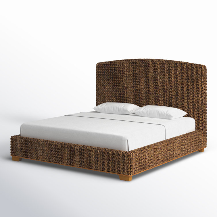 Tropical Mahogany King Bed with Woven Banana Leaf Headboard