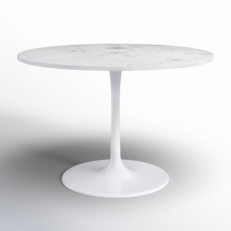 White Marble and Wood Round Dining Table