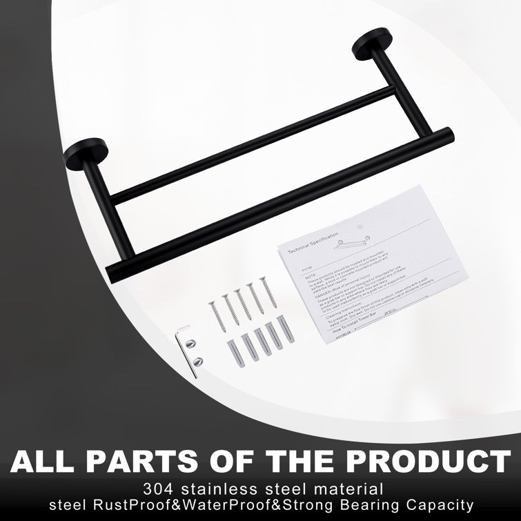 16'' Matte Black Stainless Steel Double Towel Bar