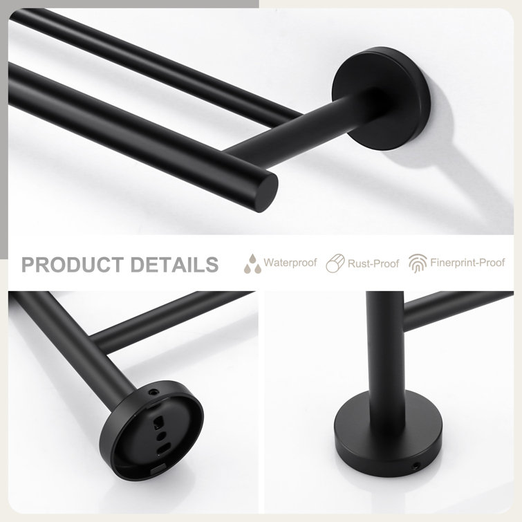 16'' Matte Black Stainless Steel Double Towel Bar