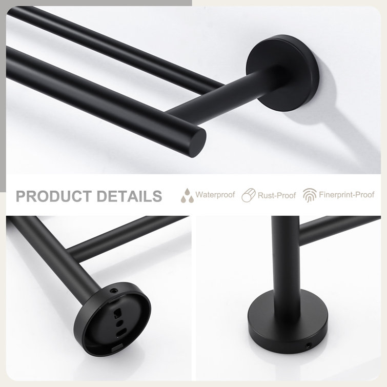 Matte Black Stainless Steel Double Wall Mounted Towel Bar