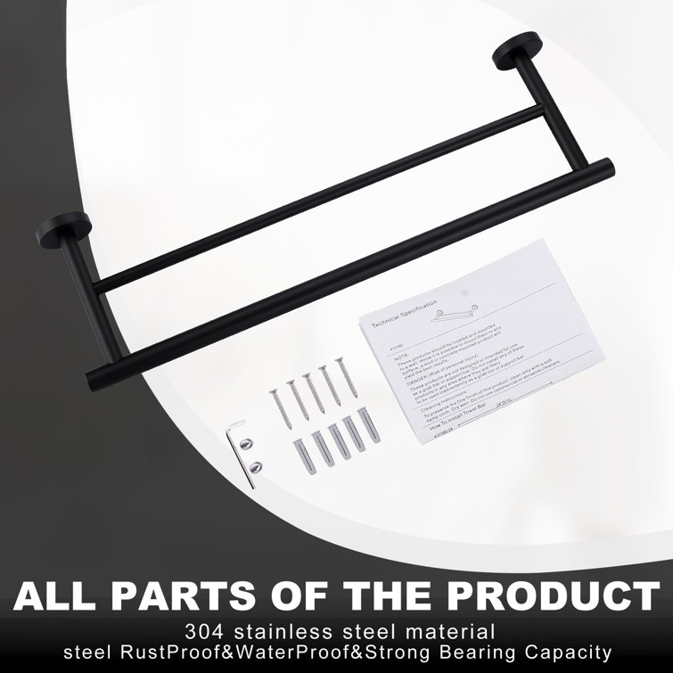 Matte Black Stainless Steel Double Wall Mounted Towel Bar