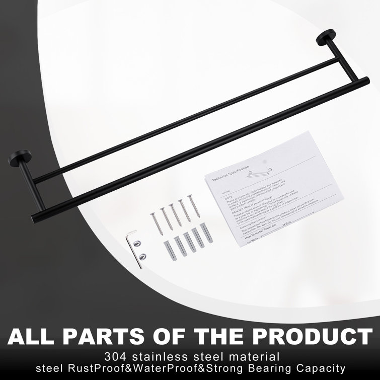 Matte Black Stainless Steel Double Wall Mounted Towel Bar