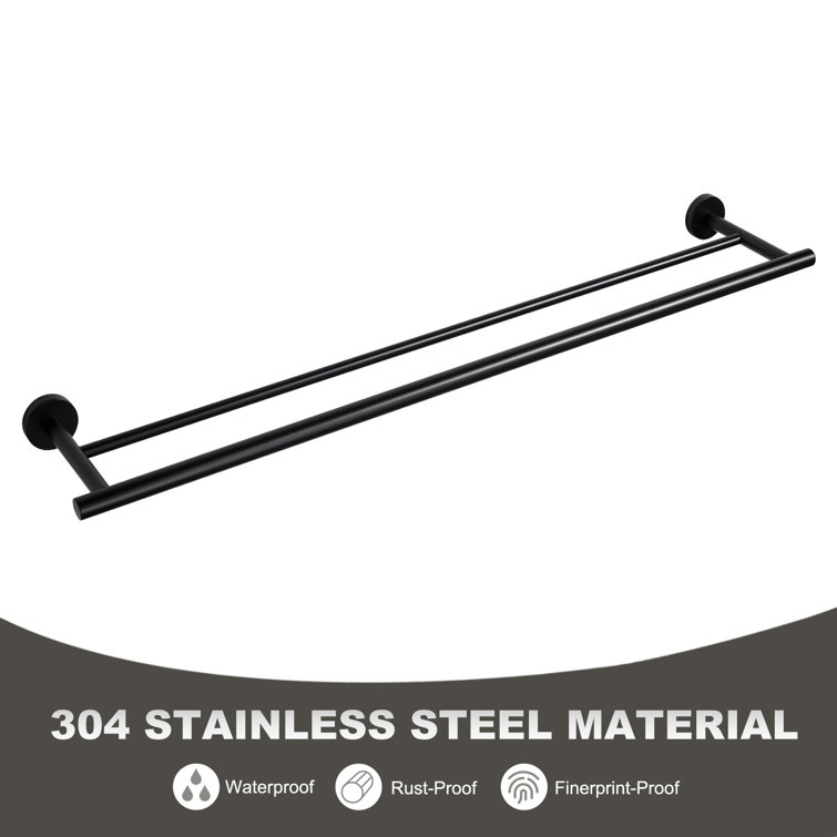 Matte Black Stainless Steel Double Wall Mounted Towel Bar