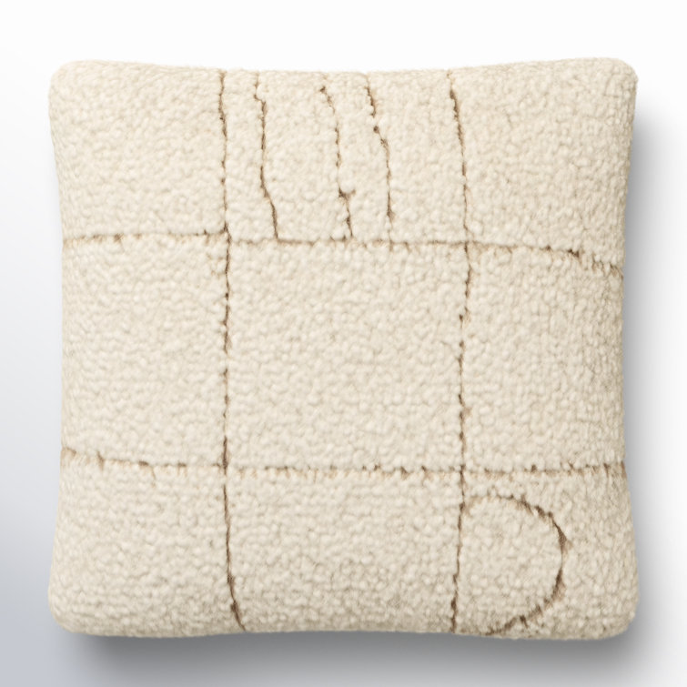 Ivory Wool and Cotton Square Throw Pillow