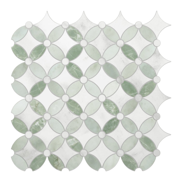 Green and Gray Marble Peel and Stick Mosaic Tile Sheets