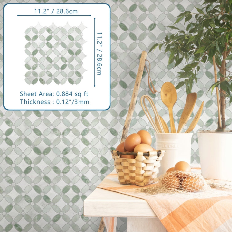 Green and Gray Marble Peel and Stick Mosaic Tile Sheets