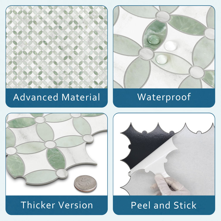 Green and Gray Marble Peel and Stick Mosaic Tile Sheets
