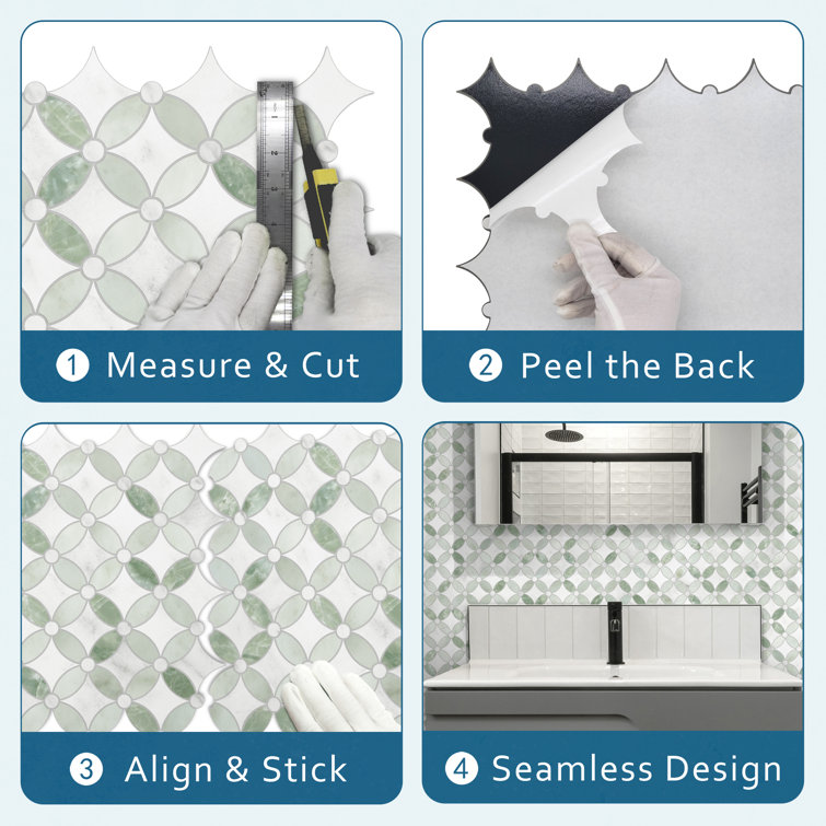 Green and Gray Marble Peel and Stick Mosaic Tile Sheets