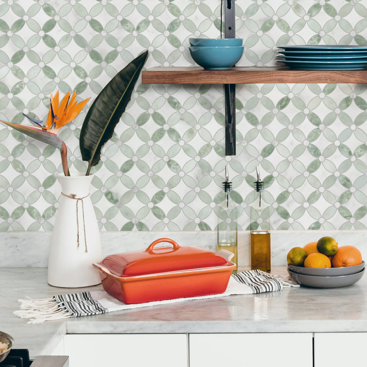 Green and Gray Marble Peel and Stick Mosaic Tile Sheets