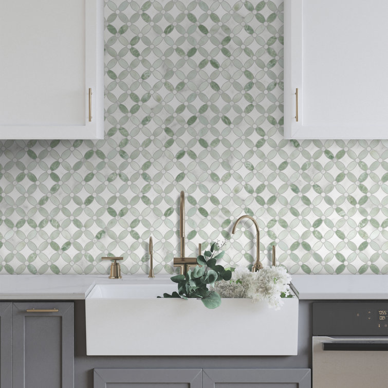Green and Gray Marble Peel and Stick Mosaic Tile Sheets