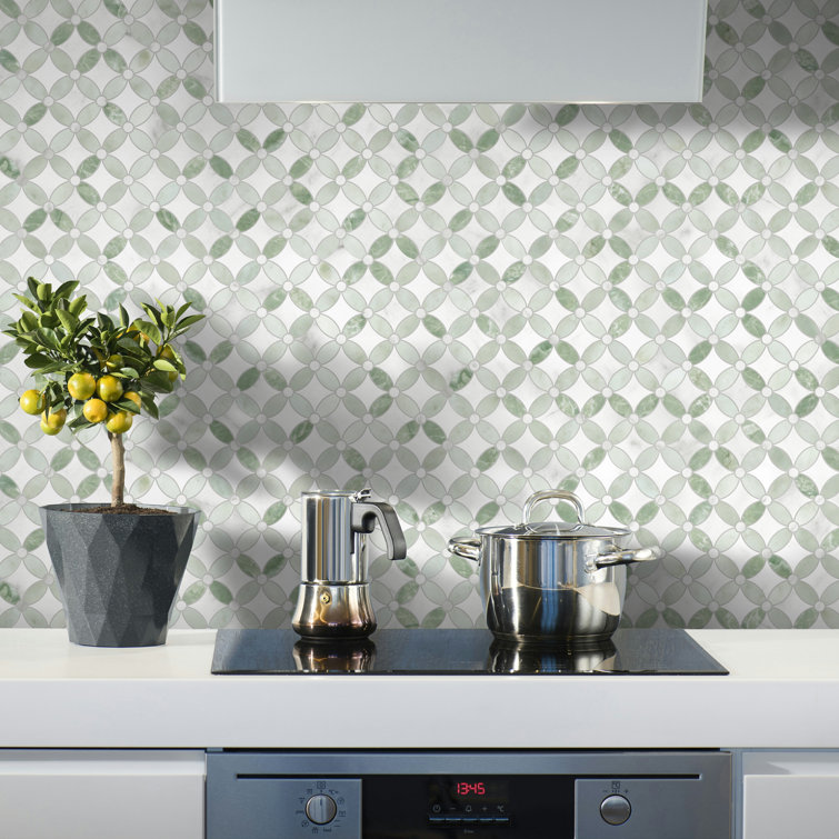 Green and Gray Marble Peel and Stick Mosaic Tile Sheets