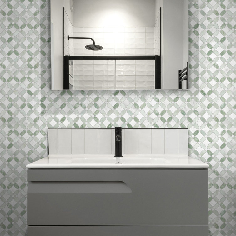 Green and Gray Marble Peel and Stick Mosaic Tile Sheets