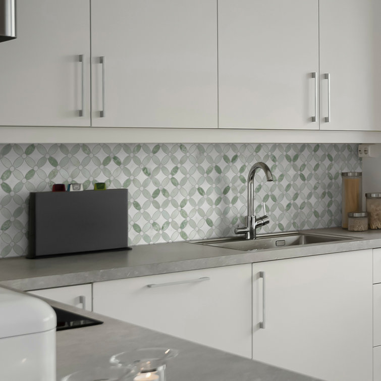 Green and Gray Marble Peel and Stick Mosaic Tile Sheets