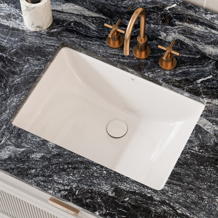 21" White Glossy Ceramic Rectangular Undermount Bathroom Sink