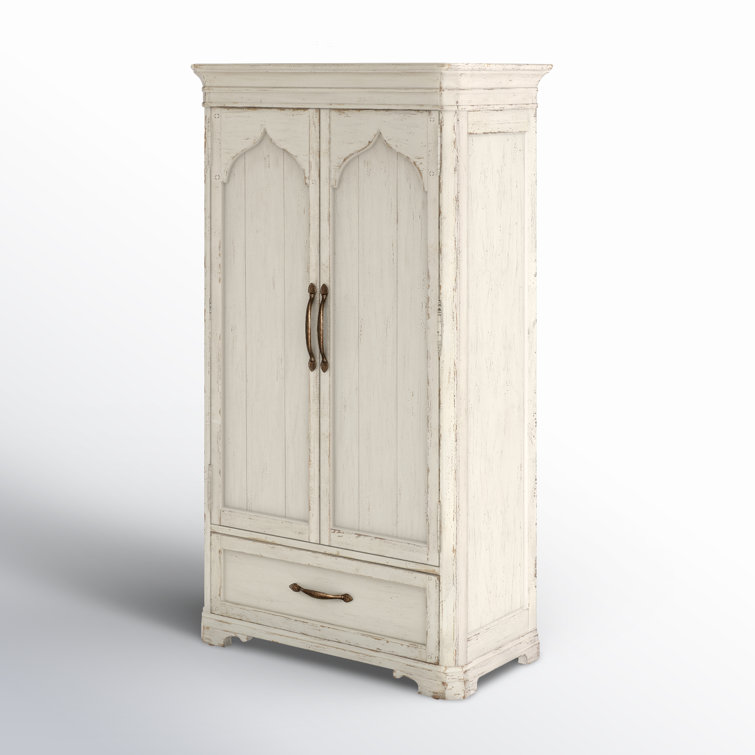 Rustic Cream Oak Veneer Armoire with Mirror