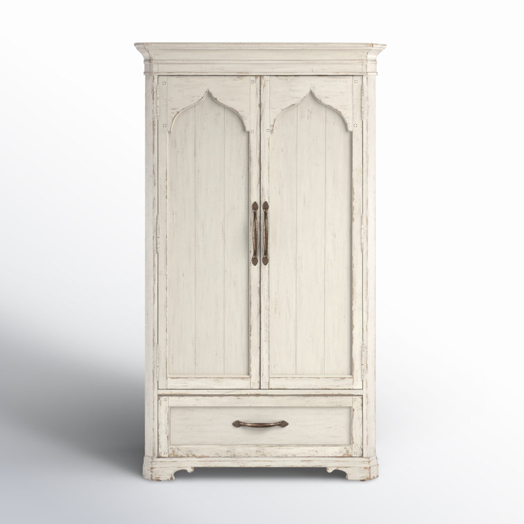 Rustic Cream Oak Veneer Armoire with Mirror