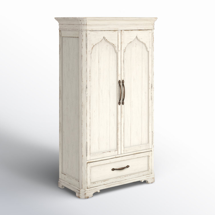 Rustic Cream Oak Veneer Armoire with Mirror