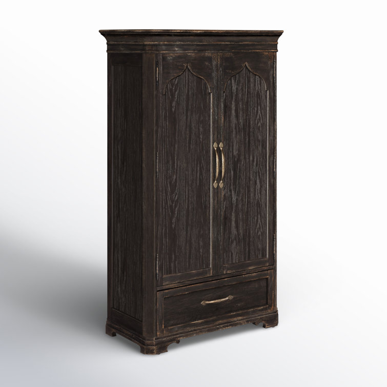Rustic Black and Brown Oak Veneer Armoire with Mirror