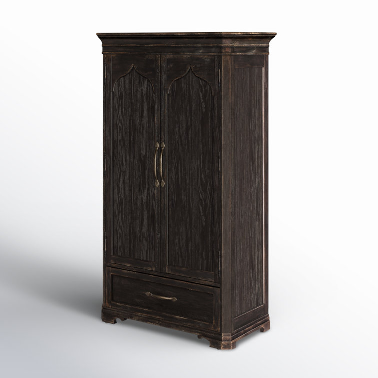 Rustic Black and Brown Oak Veneer Armoire with Mirror