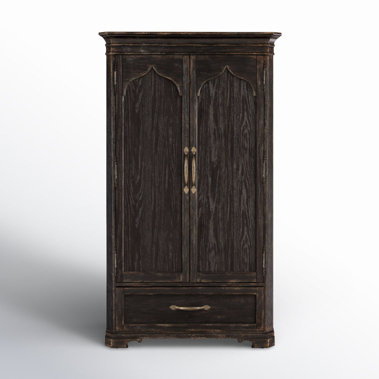 Rustic Black and Brown Oak Veneer Armoire with Mirror