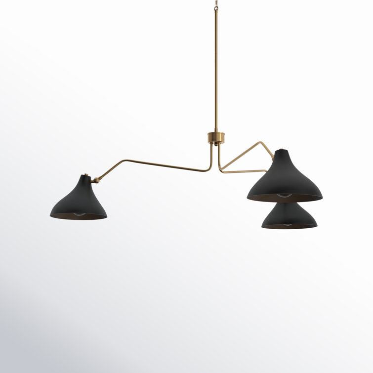 Vintage-Inspired Matte Black and Natural Brass 3-Light Pendant