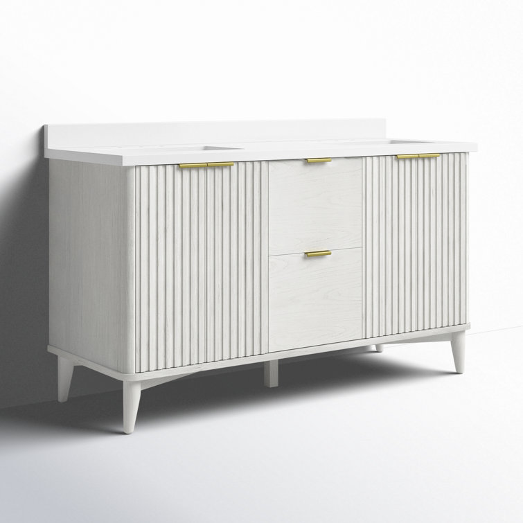 Gabi 60" White Wash Freestanding Double Sink Bathroom Vanity