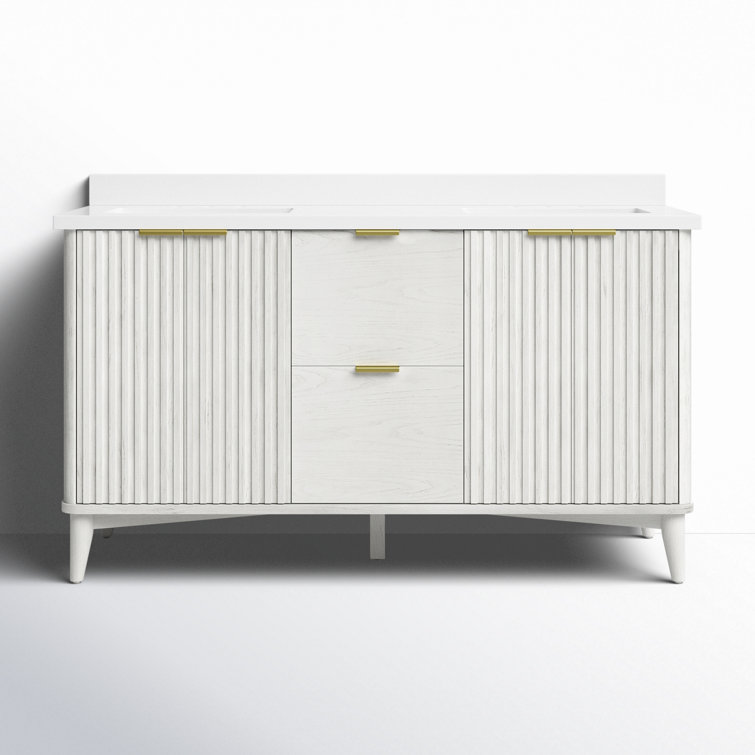 Gabi 60" White Wash Freestanding Double Sink Bathroom Vanity