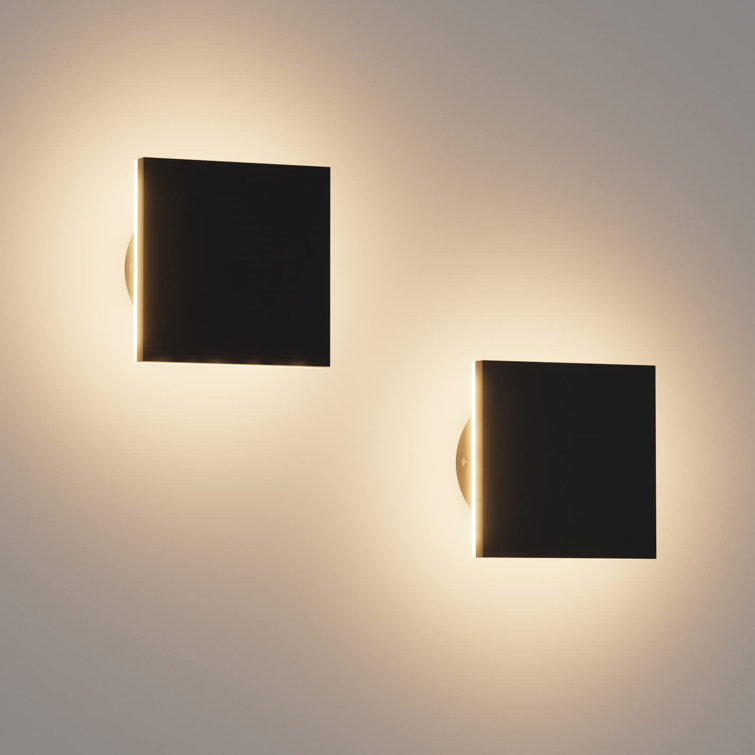 Black Aluminum Square LED Wall Sconce Set