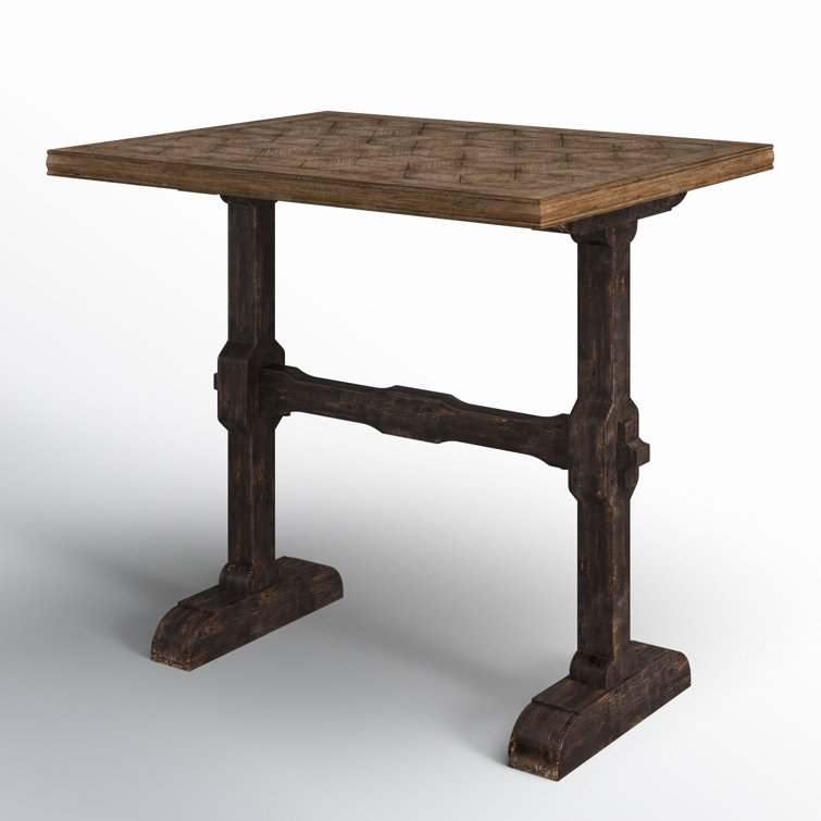 Rustic Black Oak Veneer Trestle End Table