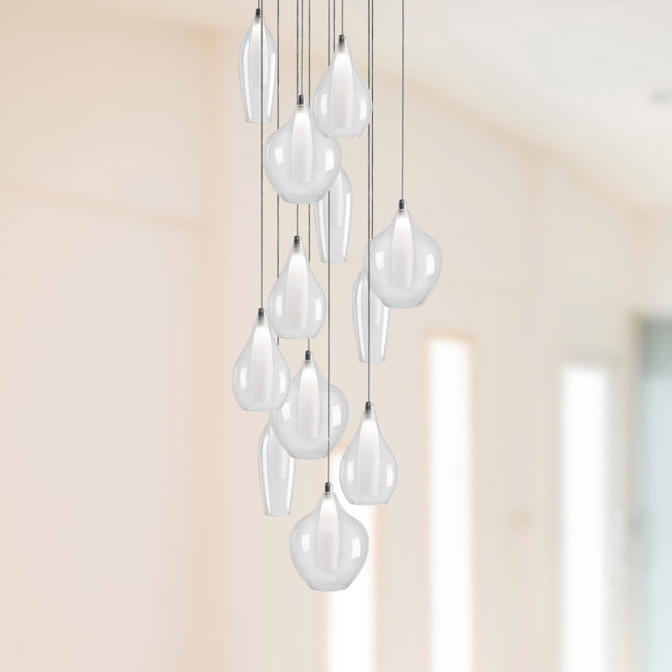 Victoria 12-Light Chrome LED Cluster Pendant with Glass Shades