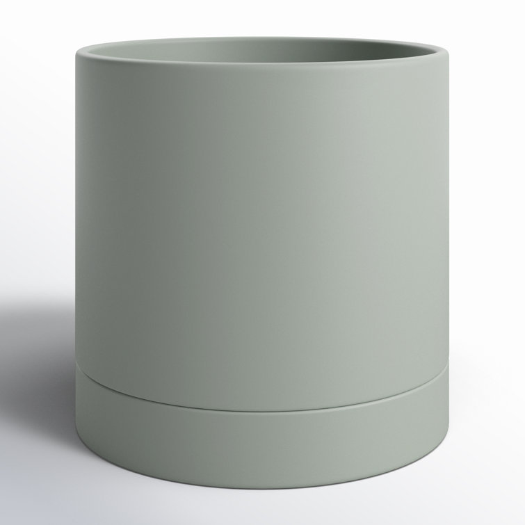 Carlotta 12" Matte Green Round Ceramic Planter with Saucer
