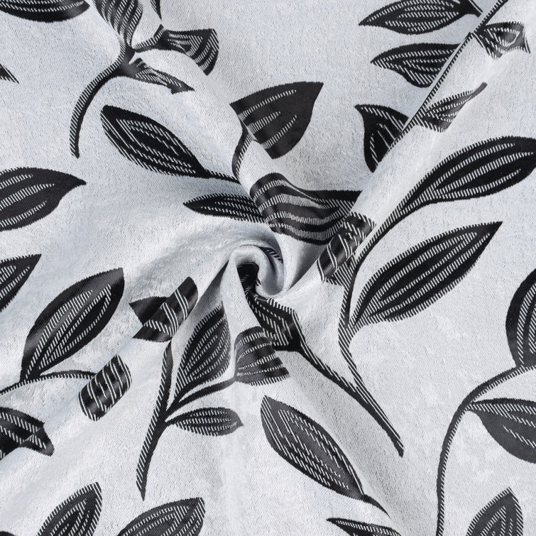 Silver and Black Leaf Pattern Room Darkening Curtains, 26" x 63"