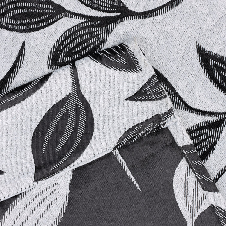 Silver and Black Leaf Pattern Room Darkening Curtains, 26" x 63"