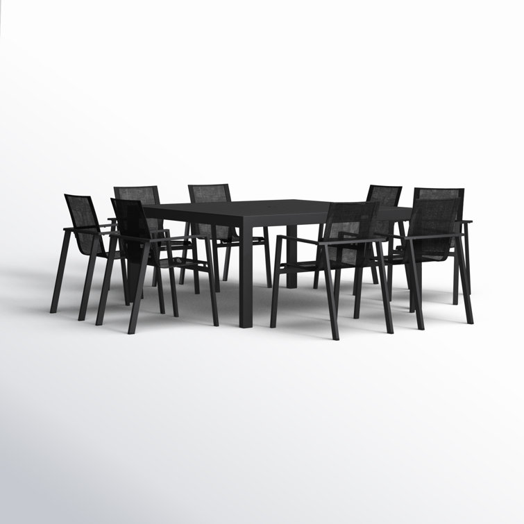 Black Powder Coated Aluminum 8-Person Outdoor Dining Set