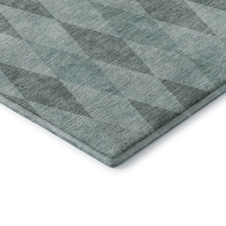 Teal Diamond Pattern Washable Rectangular Synthetic Rug 3' x 5'