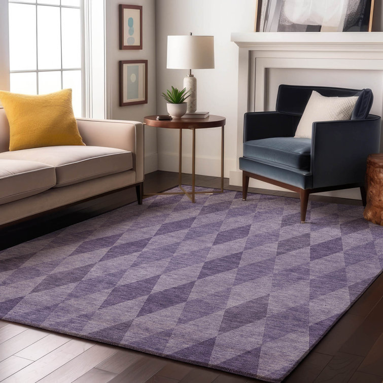 Purple Diamond Pattern Washable Synthetic Rug, 46" x 30"