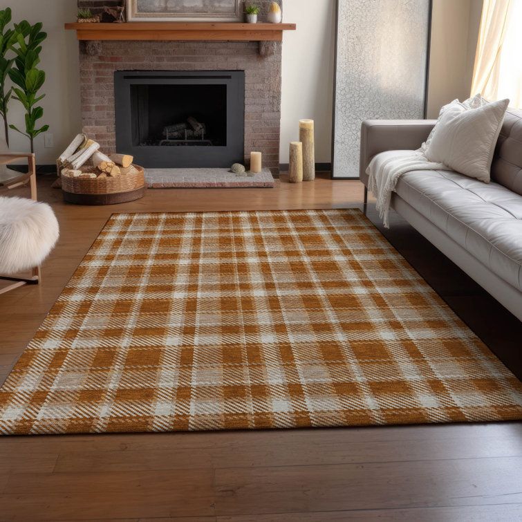 Paprika Plaid Washable Synthetic Rectangular Rug 2'6" x 3'10"